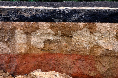 Road collapse.Made visible soil layer of the road.