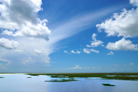 Blue sky with cloud closeup.の写真素材