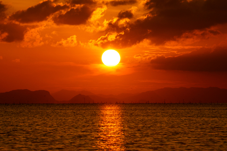 Beautiful sunset above the lakeの写真素材