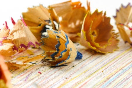 pencils with color shavingの写真素材