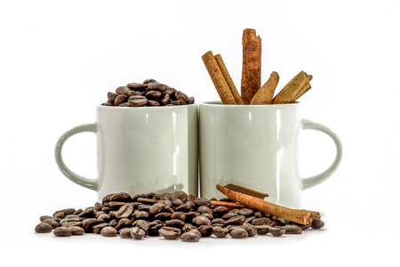 Roasted coffee beans and cinnamon の写真素材