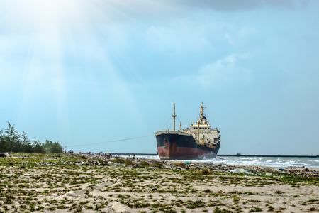 Ocean vessels embedded because monsoon.の写真素材