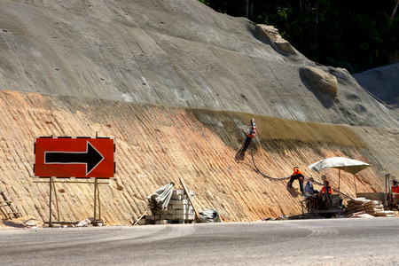 Spraying Cement into the mountains In order to prevent collapseの写真素材