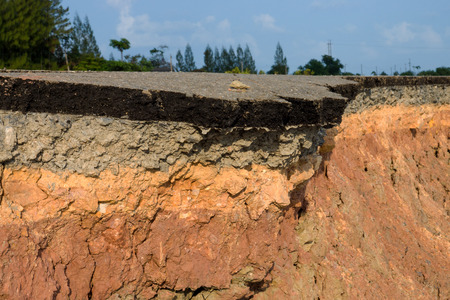 The curb erosion from storms  To indicate the layers of soil and rock 