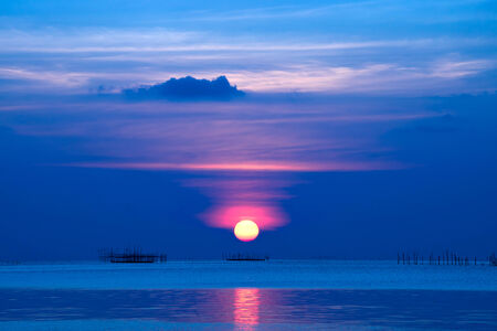 Sunset sky at Songkhla Lake, Thailand.の写真素材