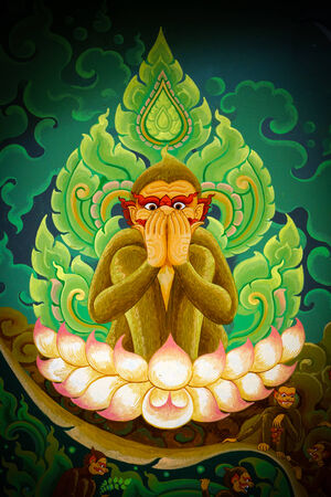 Modern murals Thai painting on the wall in temple. Thailand.のeditorial素材