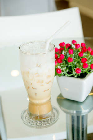Ice coffee on the table glass.の写真素材