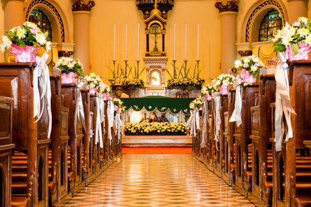 AYUTTHAYA-THAILAND- JUNE 15 : Ceiling & inside of the Catholic church at St. Joseph Catholic Church on June 15, 2014 in Ayuthaya Province, Thailand.のeditorial素材