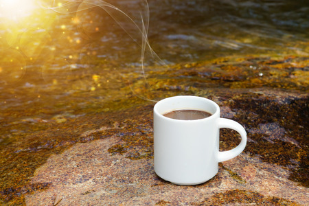 Refreshments and coffee on the rocks at the falls.の写真素材