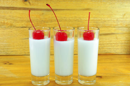 Jelly Pudding with Red Cherry.の写真素材