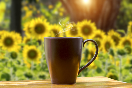 Morning coffee on the wood.の写真素材