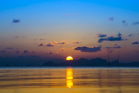 Sunset at the lake in summer season.の写真素材