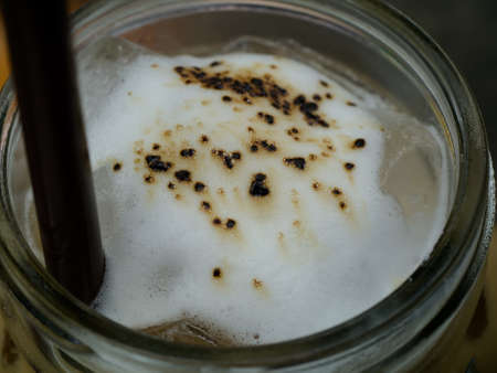 Close-up of ice coffee.の写真素材