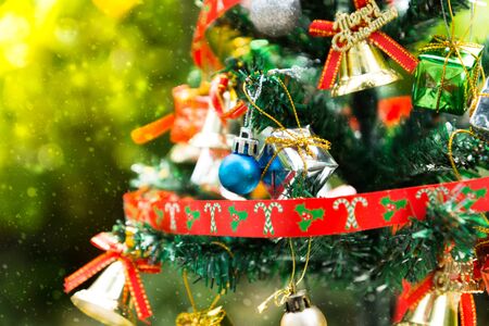 Decorated Christmas tree on blurred background