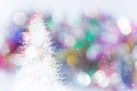 White Christmas tree with abstract light color bokeh background.の写真素材