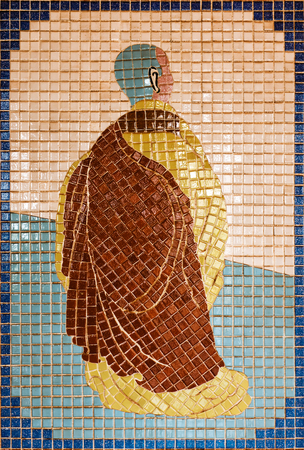 Wall mosaic pattern of Chinese monks.の写真素材