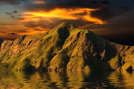 Big mountain in the winter with mirror on lake.の写真素材