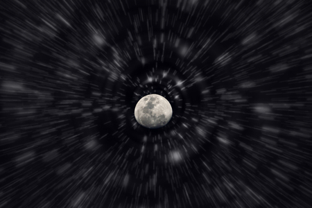 Moon in the dark night with stars motion.