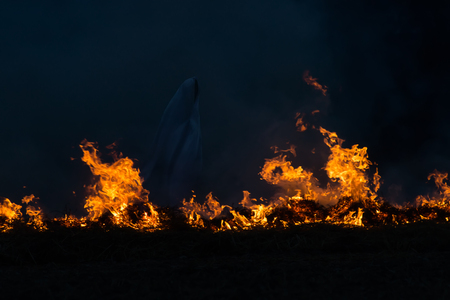 Ghost in the movement of the flames in the dark background.の写真素材
