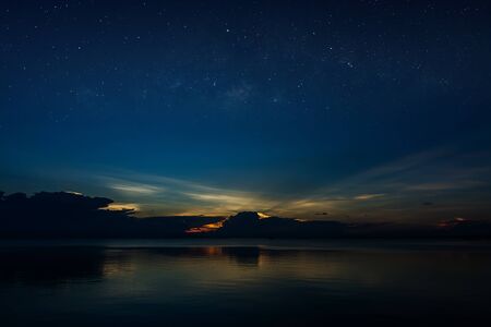 Twilight sky on the lake with star.