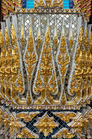 Close up The Ceramic handicraft of Thai national art in decoration at ancient temples.の写真素材