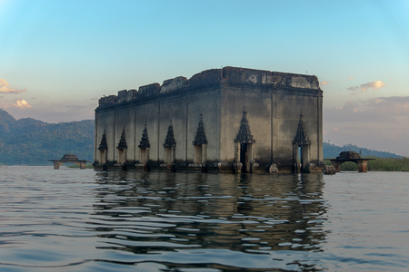 Reflection The Ancient floating temple (Underwater temple). The landmark travel at Sangkhla Buri district, Kanchanaburi, The travel in western of Thailand.の写真素材