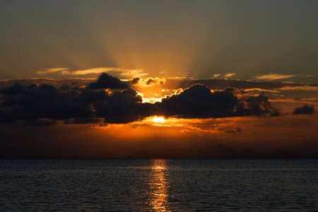 Seascape, sunset sky with clouds at the lake.の写真素材