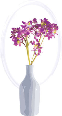 Abstract the ground orchid flowers in white vase with color paint background. (Scientific name Spathoglottis)のイラスト素材