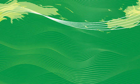 Abstract green line wave with soft yellow splashed on green background.の写真素材
