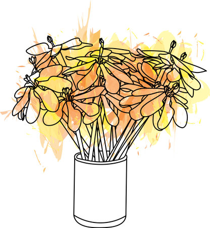 Abstract out line of Gardenia carinata Wallich flower with color spread on white background.のイラスト素材