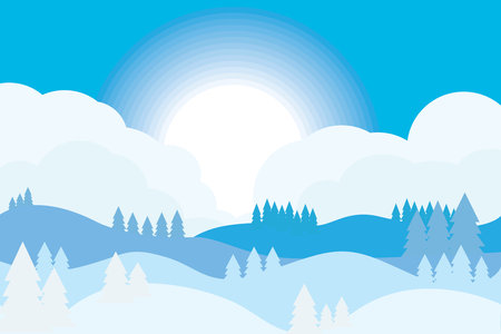 Abstract view of landscape with blue tree and sky background.のイラスト素材