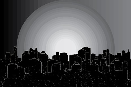 illustration view the silhouette of cityscape on gradation black to grey background.のイラスト素材