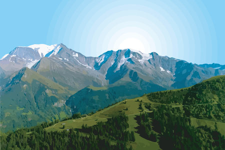 illustration view of the mountain with blue sky background.のイラスト素材