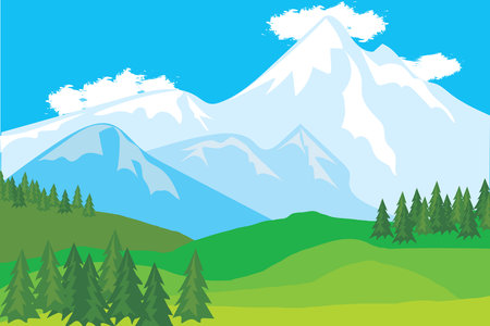 Illustration view of the mountain with clouds on blue sky background.のイラスト素材