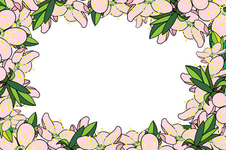 Illustration of the cherry bossoms flower with leaf on empty background.のイラスト素材