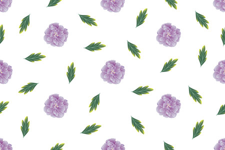 Illustration pattern of soft violet Chinese Rose flower with leaves background.のイラスト素材