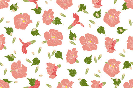 Illustration of Chinese trumpet vine flower with leaves background.のイラスト素材