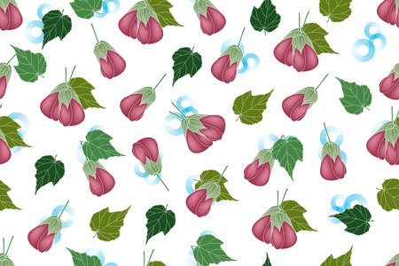 Illustration of Abutilon pictum flower with leaves on blue circle background.の写真素材