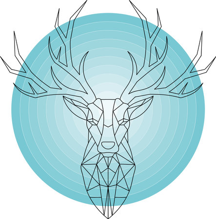 Illustration black line of deer on light green circle background.のイラスト素材