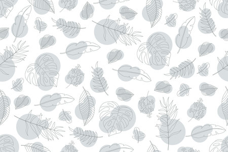 Illustration grey line of leaves with circle background.のイラスト素材