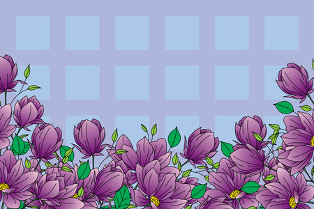 Illustration of magnolia flower with leaf on blue table background.のイラスト素材