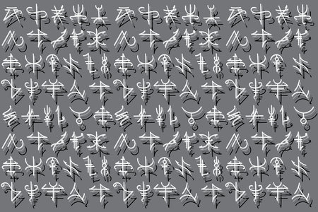Illustration line of the ancient letters on grey background.のイラスト素材