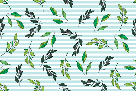 Illustration of leaves on soft blue line background.のイラスト素材