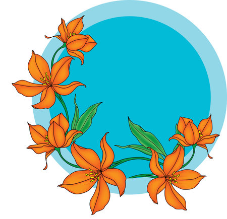 Illustration of orange lily flower on blue circle background.のイラスト素材