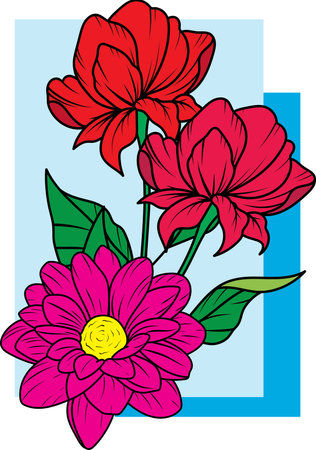 Illustration of the flower on blue square background.のイラスト素材