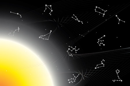 illustration group stars of the zodiac symbol with line on black background.の写真素材