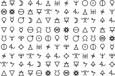 Illustration line of the alchemy symbol pattern background.のイラスト素材