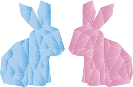 illustration blue and pink of rabbit triangle.のイラスト素材