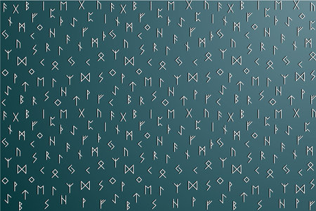 illustration line of the Rune character pattern on green gradient background.のイラスト素材