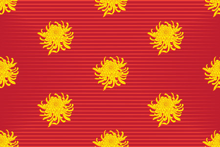 Illustration of Chrysanthemum flower with line on red background.のイラスト素材